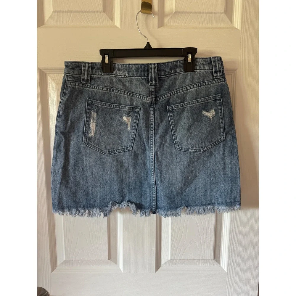Michael Kors Denim Cargo Mini Skirt‎ Distressed Frayed Hem Women's Size 10
